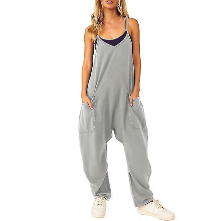 Ermeløs jumpsuit med vide ben og store lommer - Sommer casual loungewear M B