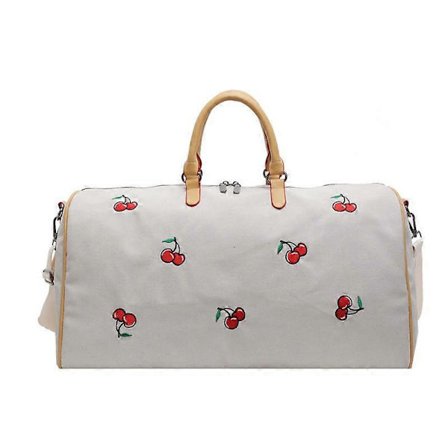 Rejsetaske med kirsebærtryk til kvinder, opbevaring til hjemmet, duffelbag, jobpendling, håndtaske, yogataske Hvid