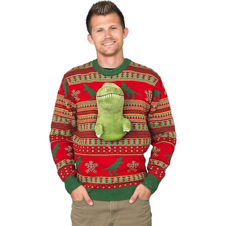 Unisex 3D T-rex Rød Og Grønn Genser Ugly Christmas Sweater Herre Dame Xmas Kostyme S Z