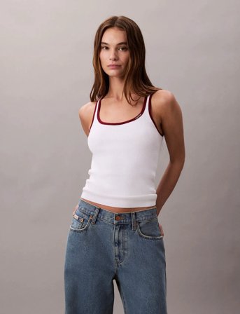 Calvin Klein Jeans Ctn Rib Tank With Color Block Tr - White - XS
