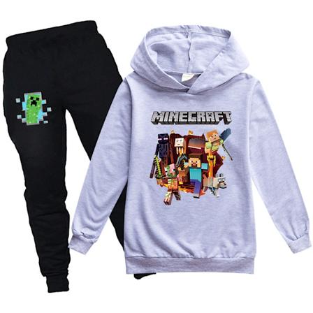 Barn Drenge Minecraft Hoodie Trøje Trøje Bukser 2-delt Sæt Grå 150cm grey