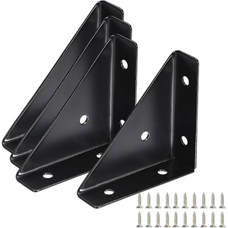 4 Pak Seng Hjørnebeslag, Hyldeknægte Skjult Type Trekantet Beslag Fastgørelse, Koldvalset Stål Støttebeslag til Skrivebord Seng Kant Sort