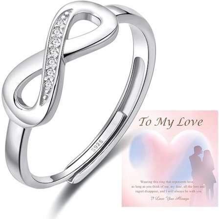 925 Sterling Silver Ringar för Kvinnor Kärleksknut Ringar Justerbara Öppna Finger Fjäder Ringar Smycken Gåvor Korsade Ringar för Kvinnor med Kubisk 