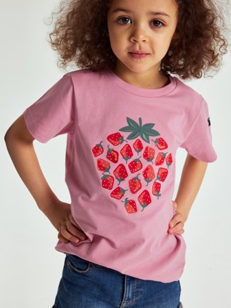T-Shirt, Erdbeermotiv - 92 - kinderbekleidung - pink - Polarn O. Pyret
