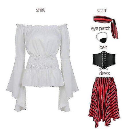 2024 Kvinders Piratkostume Cosplay Renaissance Bluse Toppe Korset Taljebælte Pirat Nederdel Striber Hovedtørklæde Halloween Fancy Kjole-lingling}