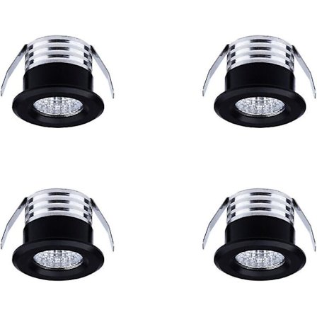Sæt med 4 mini LED-indbygnings spotlights, 3 W, varm hvid sort