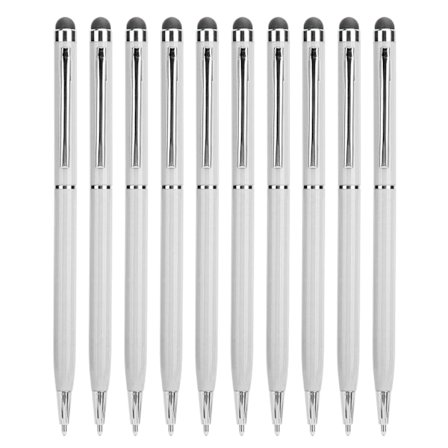 10 st stylus 2-i-1 kapacitiv pekskärm kulspetspennor metall datortillbehör vit