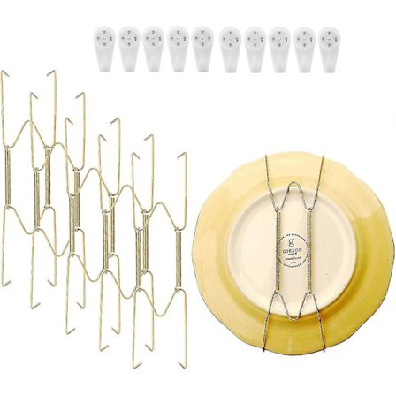10-pack tallrikshängare för vägg, tallrikshängare i rostfritt stål, kompatibla dekorativa tallrikar, krokar, tallriksställ, 8 tum med (8 tum guld) (