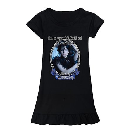 Jentekjole med Wednesday Addams-trykk fra Addams Family - Sommerkjole med korte ermer, rund hals og løs passform