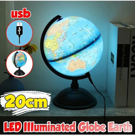 Roterende Verdenskule LED Lys Opplyst Kule med USB Studie Lek Læring (FMY)