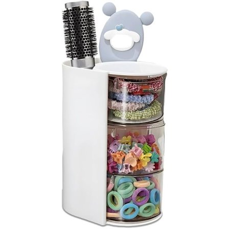 Opbevaringsboks til hårtilbehør, 3-lags gennemsigtig smykkeopbevaringsboks, plastik pandebåndsopbevaringsstativ, 180° drejelig hår elastik 