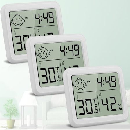 Digital Inomhus Termometer, Inomhus Hygrometer, Termometer och Hygrometer Komfortfunktion, Inomhustid, Babyrum, Kontor (3 Typer av Vit)