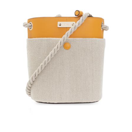 Chloé, Shoulder Bag with Logo Beige, Dames, Maat:ONE Size,linnen