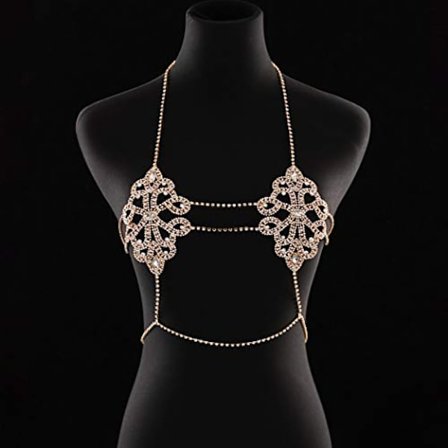 AVEKI Strass Body Chain Krystal BH Kæder Sommer Strand Kropssmykker til Kvinder og Piger (Guld)