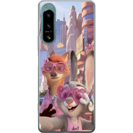 Kompatibel Mobilcover til Sony Sony Xperia 5 IV Animalske figurer i solrig bymiljø med rosa solbriller og en positiv besked i en farverig feel-good s