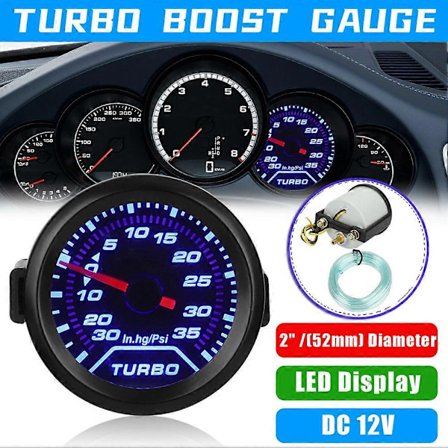 2" 52mm Turbo Boost Måler 12V 30-35PSI Turbo Tryk Manometer Bil Boost Controller Kit med PVC Slange T-Type 3-Vejs Stik