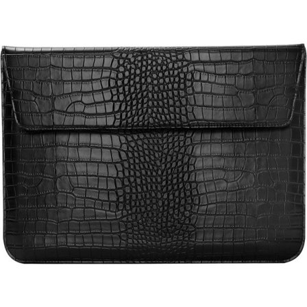14" Laptop Sleeve, Krokodillemalt PU-Lær Flip Case, Svart - Perfet