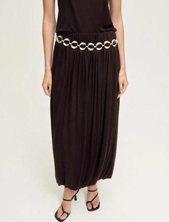 Mango Wool-Blend Skirt With Puffed Hem - Brown - S