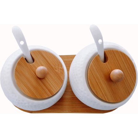 Keramiska sockerskålar med sked och lock Förvaringsburkar med