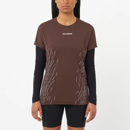Salomon - Camicie Sense Aero Ss Tee Gfx W - Coffee Bean / Cosmic SKY