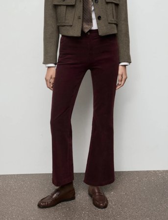 Mango Corduroy Flared Jeans - Burgundy - 40