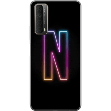 Kompatibel Mobilcover til Huawei Huawei P smart 2021 Minimalistisk neonbogstav N i farveskiftende lys mod sort baggrund