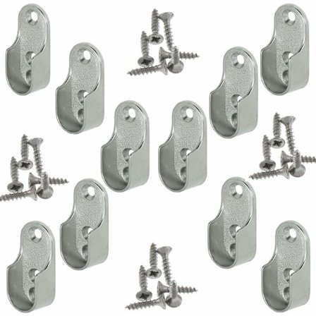 OVA 10 stk. Oval Møbel Henger Skinne - Garderobeskinne Holder for Oval Stang Nikkelbelagt Stålstang Henger Festes Metall Garderobeskinne Holder