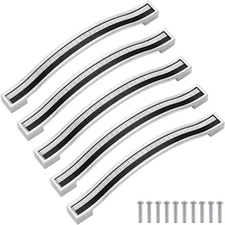 Sett med 5 skuffefronter i krystallrhinsteinlegering for kommode kjøkkenskap, svart og hvit, 106MM SED