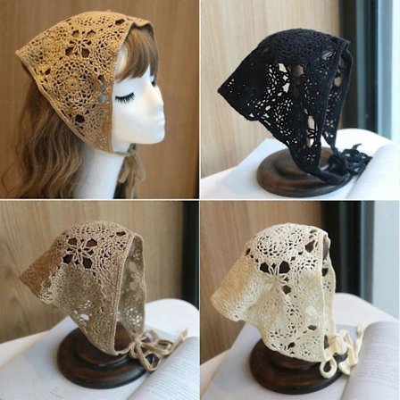 Kukkakuvioinen Pääpanta Neulottu Huivi Naisille Bandana Käsintehty Virkattu Hiushuivi Kolmionmuotoinen Hiuspanta Solmittavilla Nauhoilla Musta