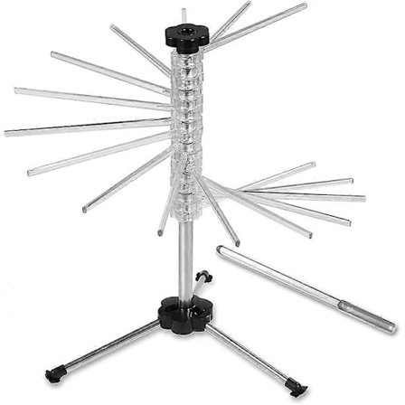 Pastatork för upp till 2 kg pasta, pastatork, armlängd 20 cm 16 avtagbara armar, rostfritt stål, hopfällbar - spaghettitork, pastatorkställning