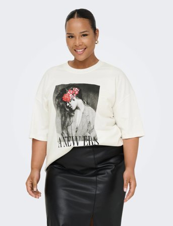 ONLY Carmakoma Carwinova Life S/S O-Neck Loose Tee Jrs - White - 54