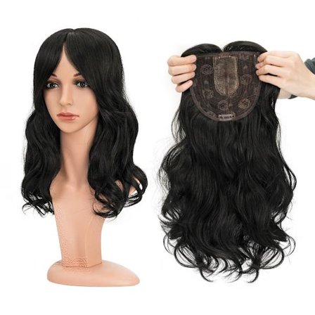 Snoilite Syntetiskt långt lockigt vågigt hår Toppers Ombre Blond Clip Hårförlängningar Naturlig Svart 3-klipp med Bang Fake Hairpieres