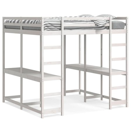 Våningssäng med skrivbord & stege vit 160x200 cm massiv furu