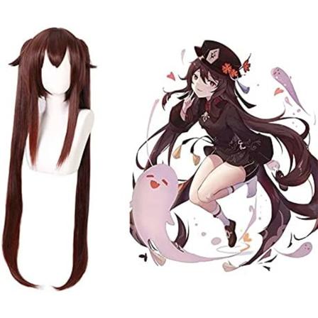 Anime Cosplay Peruk Hu Tao Dubbel svans Kvinnor Hår Halloween Party