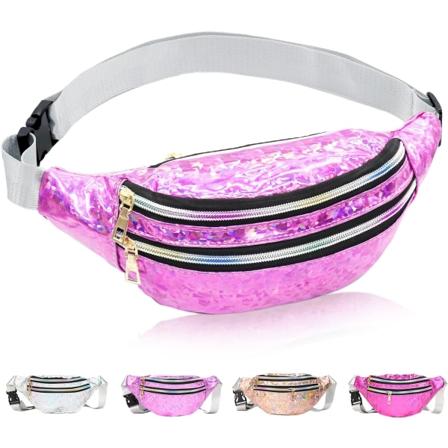 Holografisk Bumbag Mode PU Læder Taljepose Vandafvisende Neon Fanny Pack til Rejser Løbetur Vandreture pink