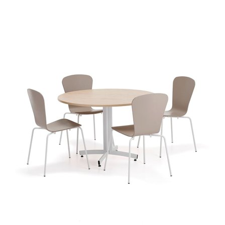 Furniture set SANNA + MILLA, 1 table and 4 chairs, white/clay grey