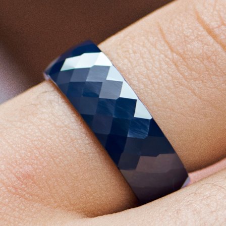 Gefacetteerde Donkere Turquoise Keramische Ring voor mannen - Keramiek ringen
