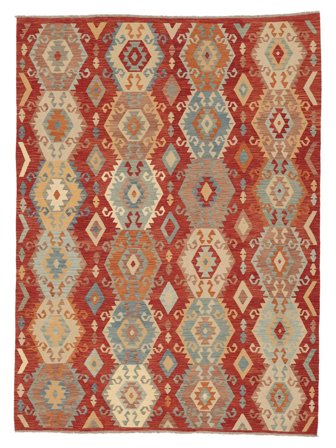 Hand Woven Kilim Afghan Old Style Rug 252X342 Wool Dark Red/Brown Large