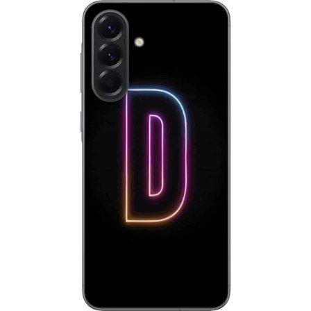 Kompatibel Mobilcover til Samsung Samsung Galaxy A56 Minimalistisk neonbogstav D i farveskiftende lys mod sort baggrund i moderne digital design