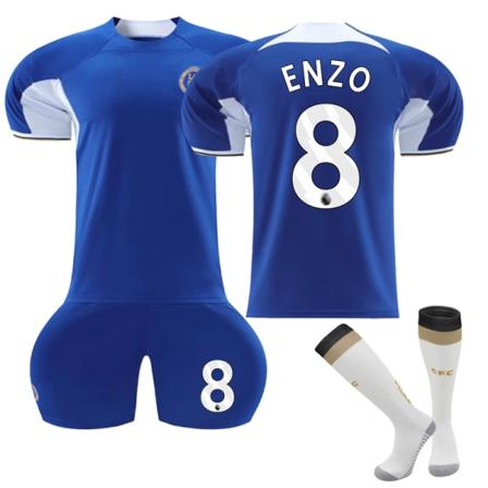 23- Chelsea Home fotballskjorte for barn med sokker NO.8 ENZO Fernández 24