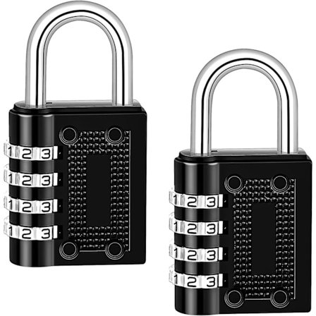 2-pak 4-cifret kodelås, zinklegering kombinationshængelås kodeskab hængelås til kuffert skab college gym fly (sort)