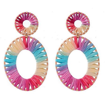Raffia Tassel Hoop Drop Øredobber Håndlagde Mote Smykker for Kvinner Jenter