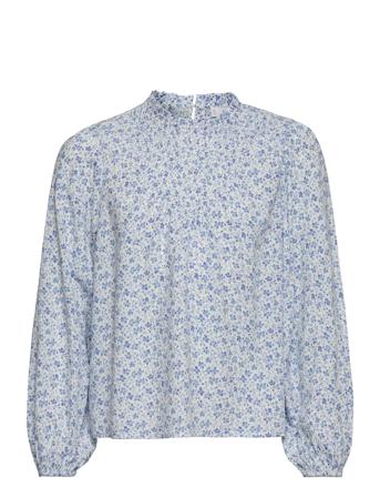 Floral Print Blouse Bluse Tunika Blå Mango*Betinget Tilbud