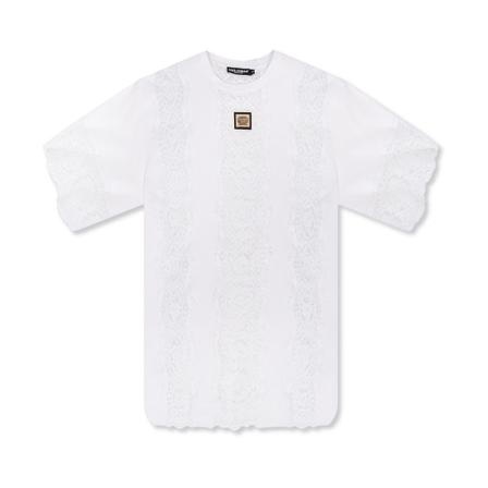 Dolce & Gabbana Lace-trimmed T-shirt Hvid, Herre T-shirts