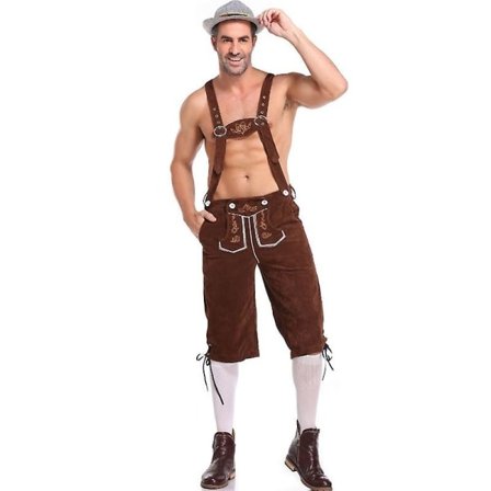 Lederhosen Menn - Ekte Lær Ekte Tyske Lederhosen kompatibilitet med Menn, Oktoberfest Antrekk - Kort Lys Brun brun M