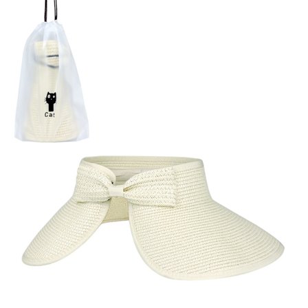 Hat Sol Visor Hat med bred skygge til kvinder Damer Foldbar kasket Ponytail Strandhat med en opbevaringspose til sommer Beige