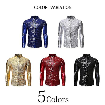 Herre Sequin Goldstempling Revers Langermet Skjorte