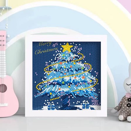 Jule Diamantmaleri Indrammet - Lyseblåt Juletræ med Stjerne - Skinnende Dekoration til Hjemmet/Gaver