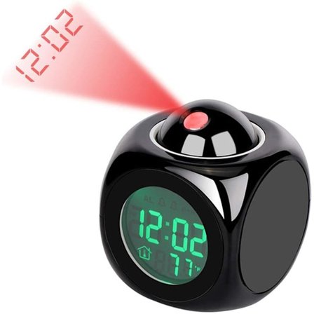 Digital Projektionsklocka Tyst LED Väckarklocka 12/24h Takprojektionsväckarklocka Röststyrning Visar Tid Temperatur Snooze Alarm