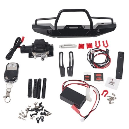 Metall Främre Stötfångare med 2LED Ljus Vinsch Fjärrkontroll Passar för TRX4 SCX10 RC Bil